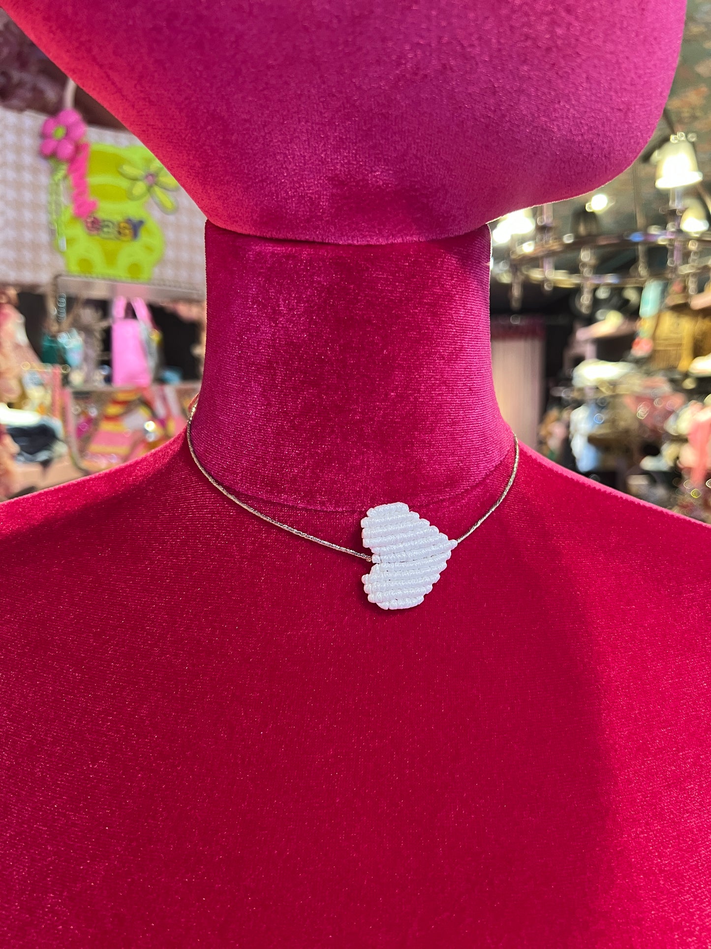 Collana cuore crochet regolabile bianca