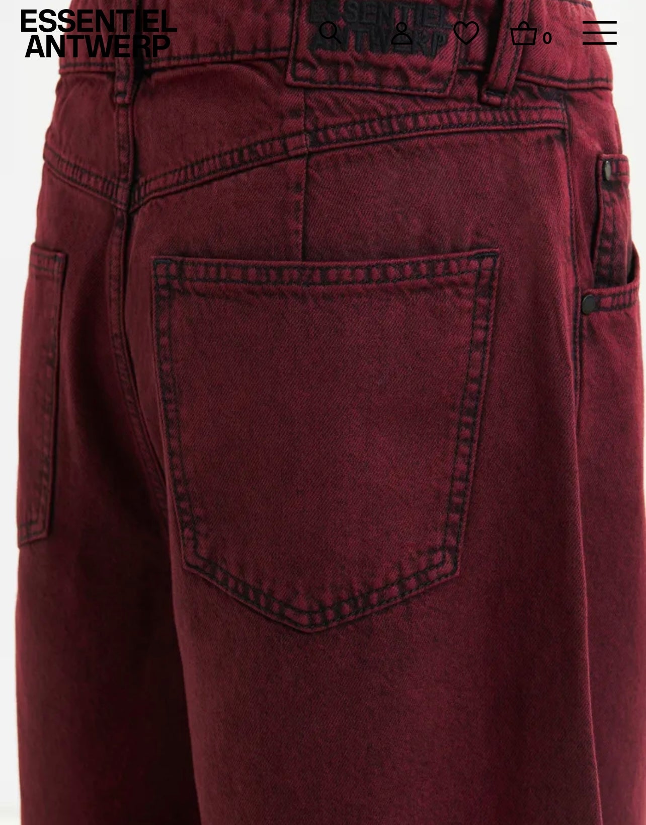 Essentiel antwerp jeans denim bordeaux gamba a botte tinto in capo
