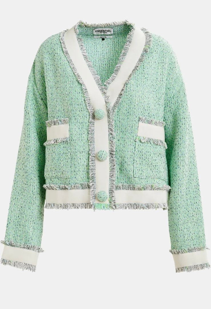 Essentiel antwerp giacca corta con frange verde e panna