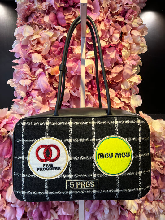 5 Progress bauletto grande quadri nero e bianco con patch