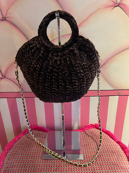 Love & roses borsa tricot ciniglia marrone con tracolla