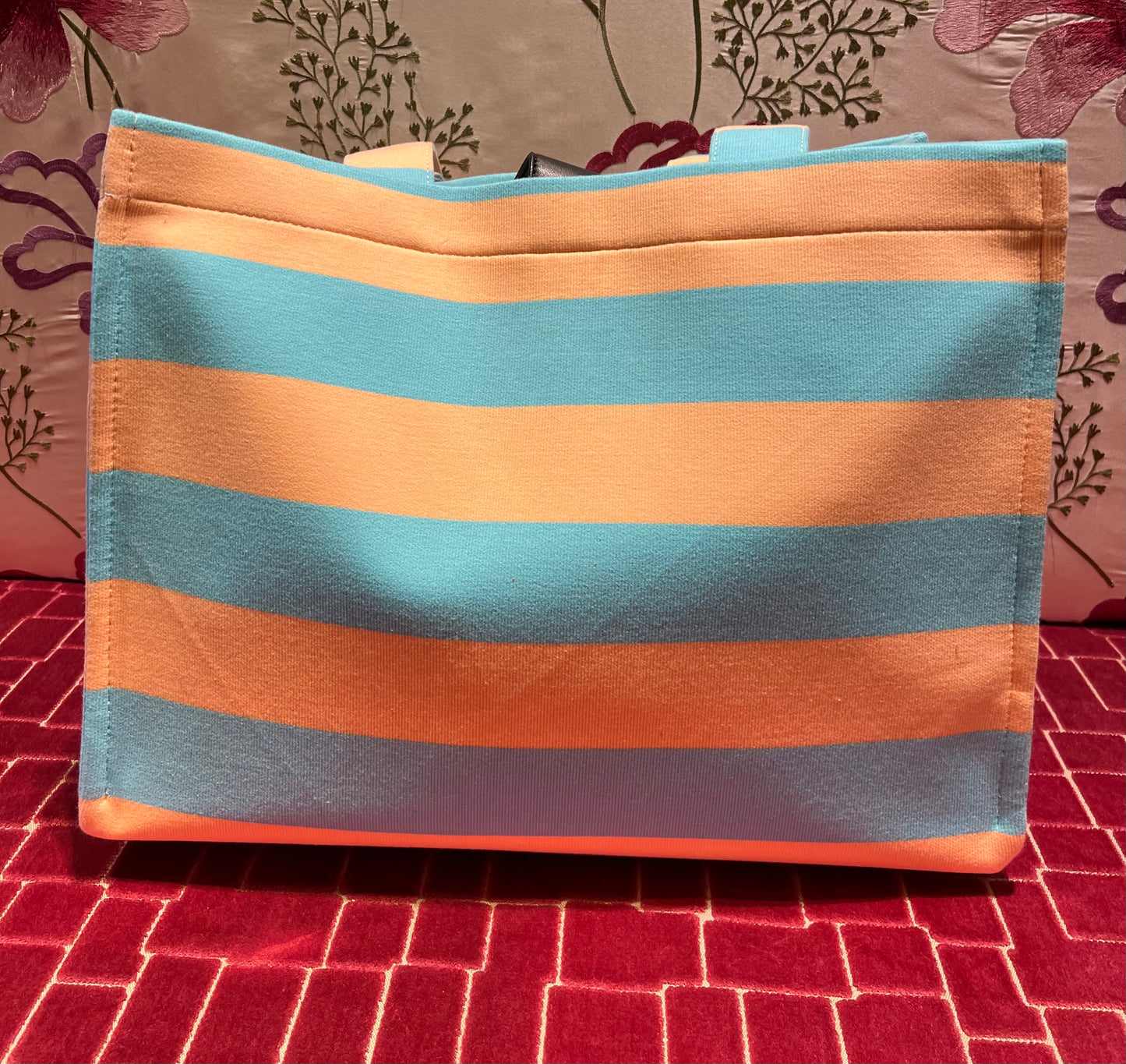 Rue Madam meno 50% borsa righe turchese e albicocca teddy Forte dei marmi