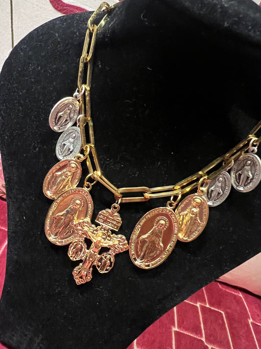TittiBi collana catena dorata con charms immagini sacre