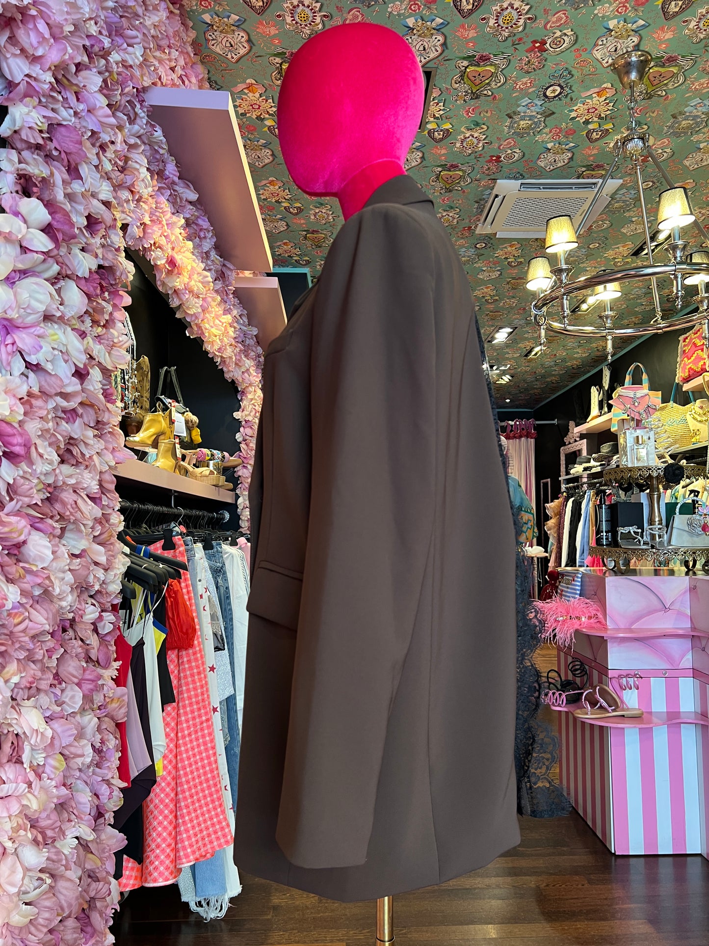Pink memories giacca marrone con spacco e pizzo nero