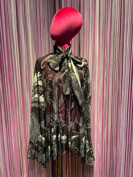 5 Progress camicia fantasia winter garden marrone con sciarpa rimovibile