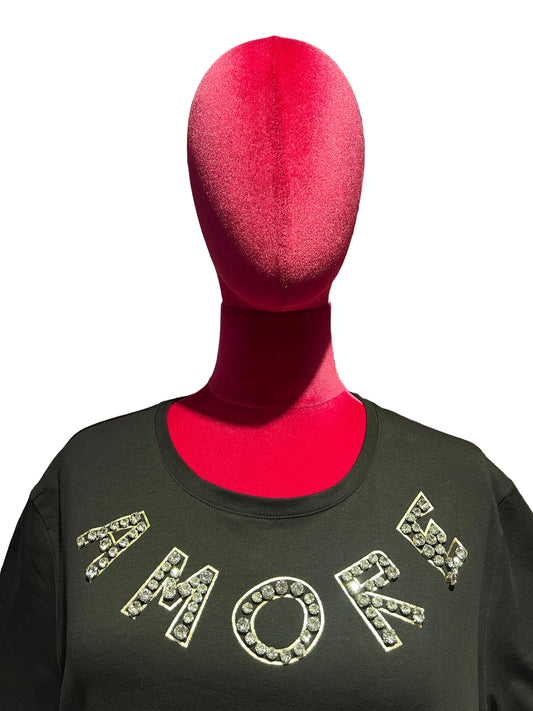 Mon amour Paris t shirt mezza manica nera con scritta “ Amore” con cristalli