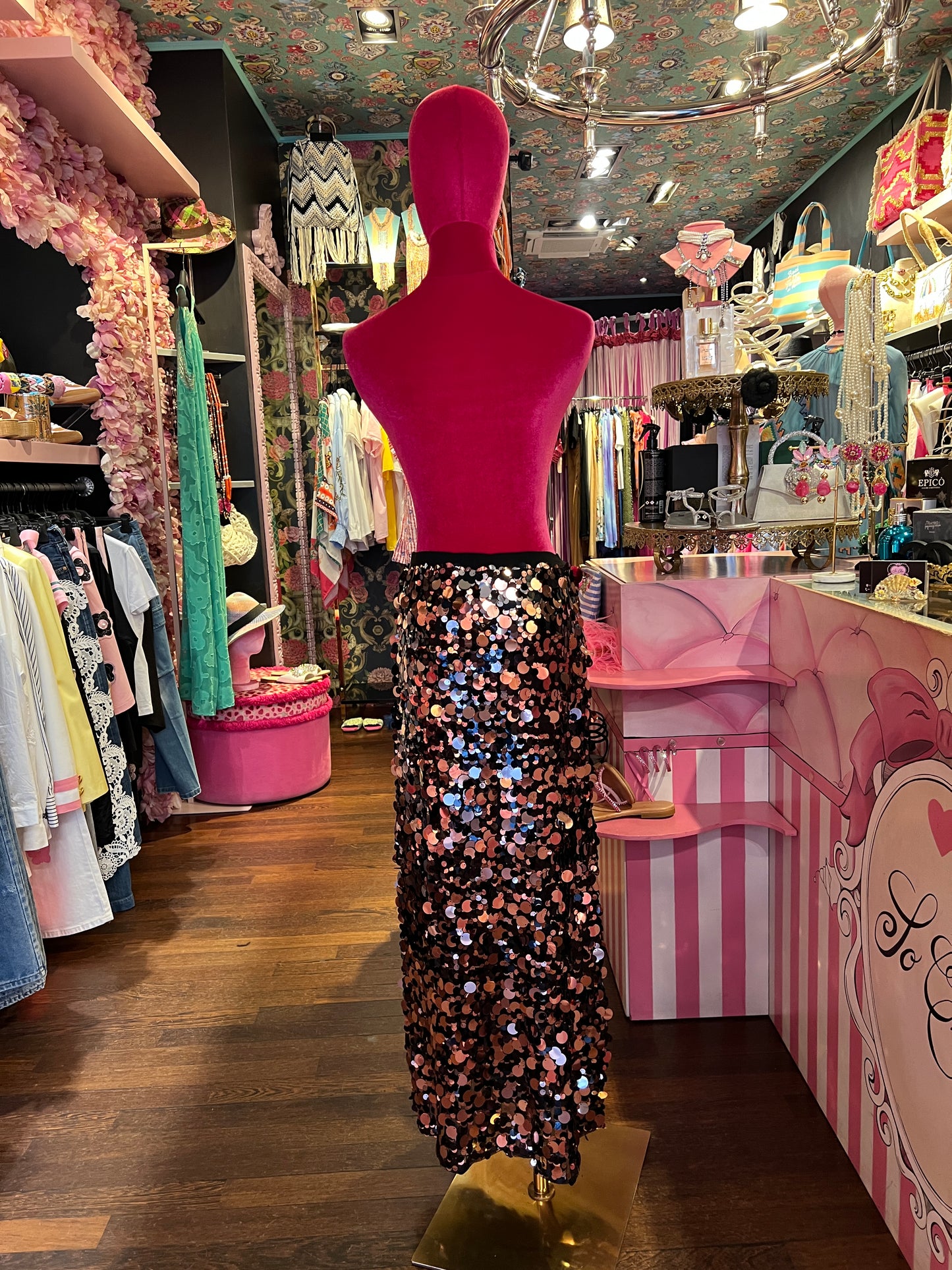 Pink memories gonna lunga dí paillettes marrone