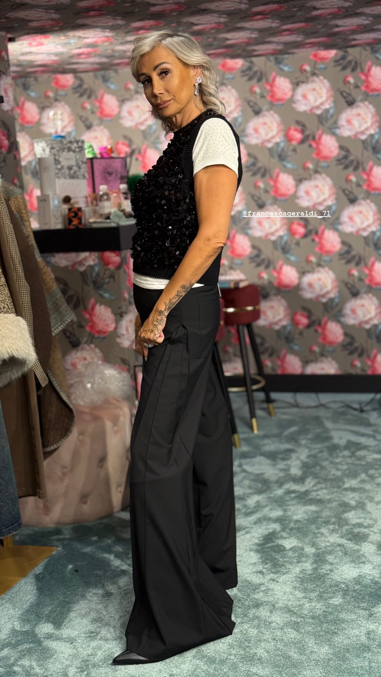 Semicouture pantalone in fresco lana nero quattro tasche gamba ampia Daria