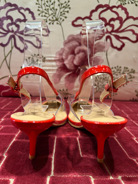 Slingback cuore , colore rosso vernice e pvc