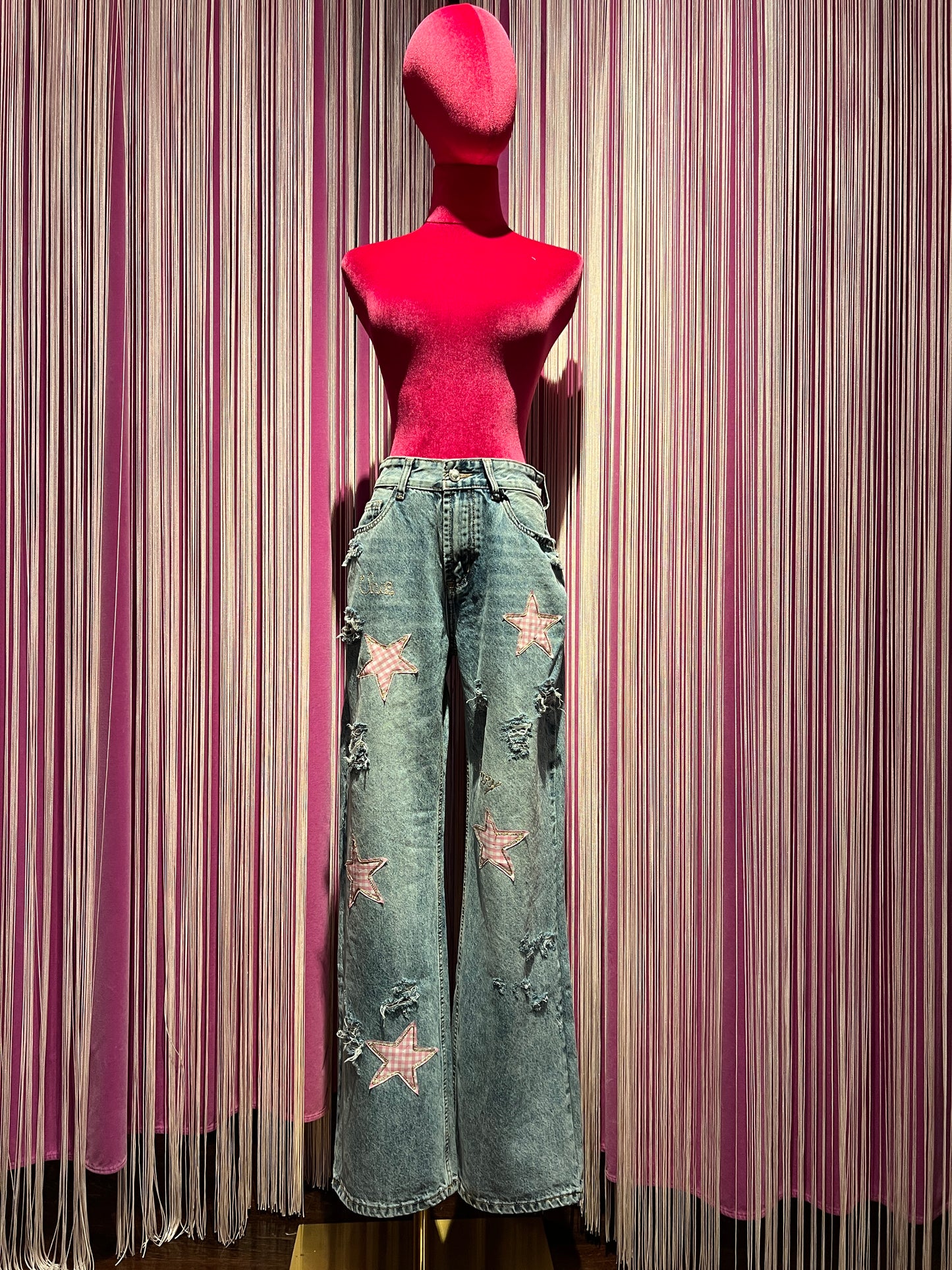 History Repeats -50% di sconto jeans denim stelle rosa quadretti