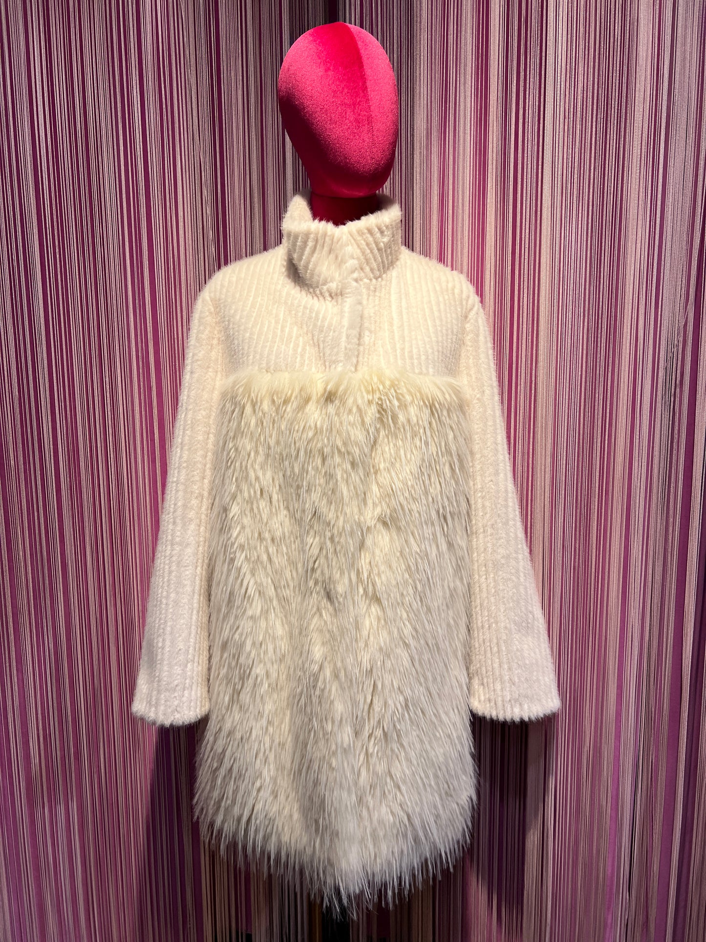 Uncommon giacca cappotto ecopelliccia panna