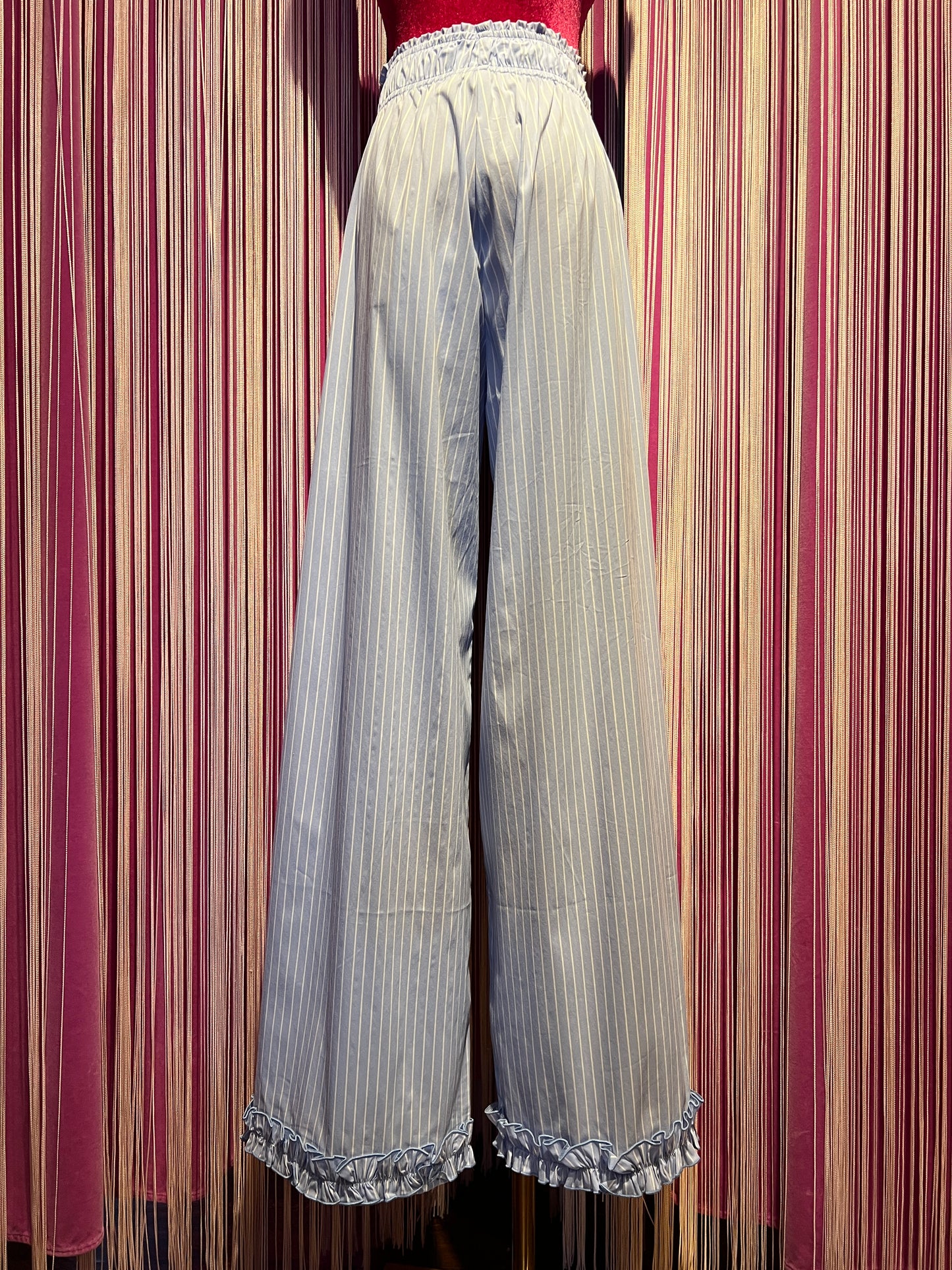 Gina Gorgeous pantalone palazzo di cotone a righe celeste e bianco Palmira 1