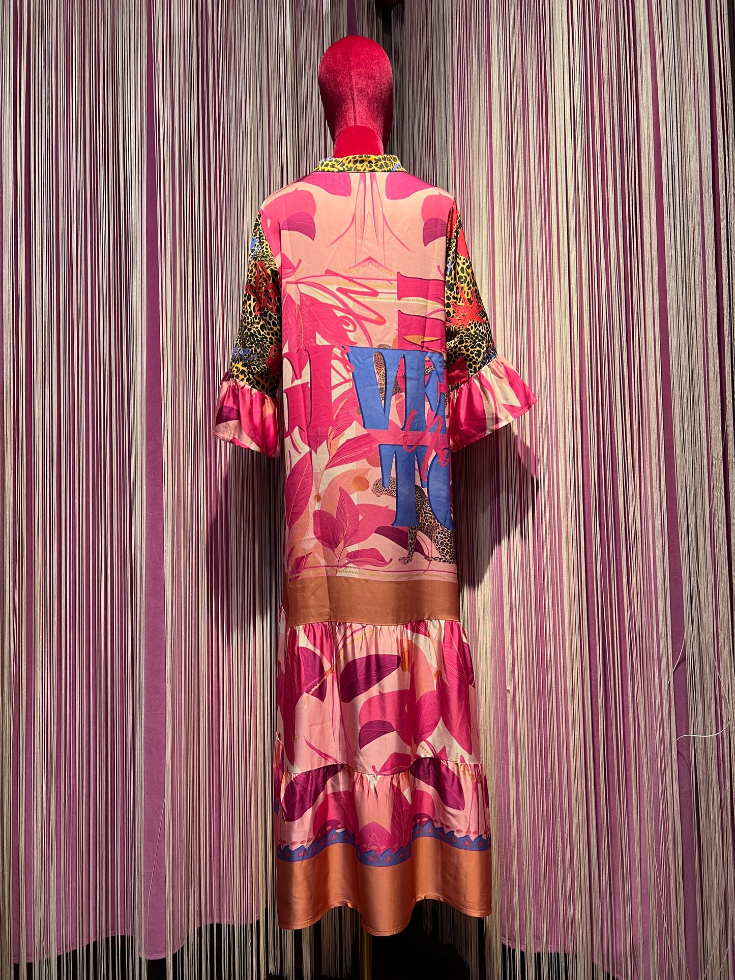 Miss goodlife abito fantasia multicolor con dettagli animalier e stampa leopardo