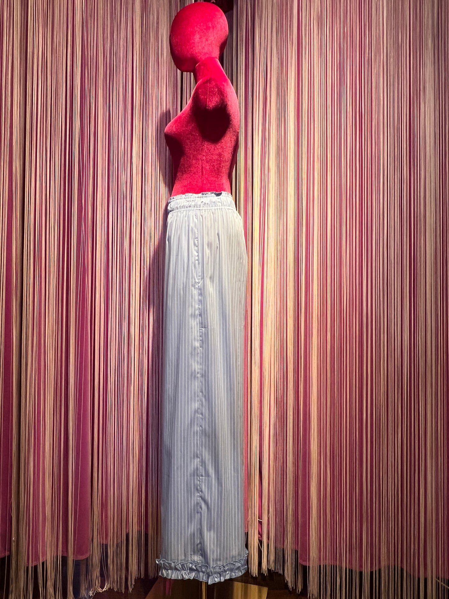 Gina Gorgeous pantalone palazzo di cotone a righe celeste e bianco Palmira 1