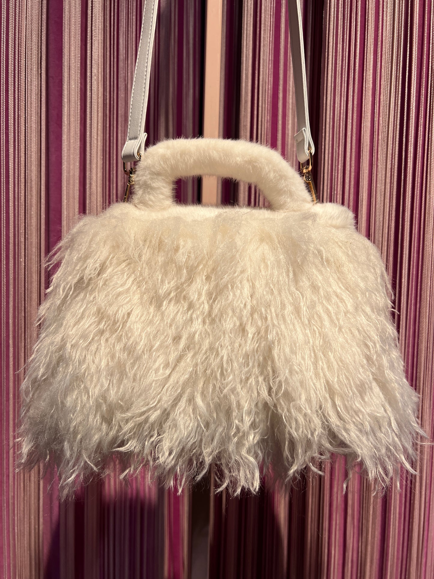 Show-up Milano borsa eco Mongolia ed ecopelle con tracolla,colore bianco