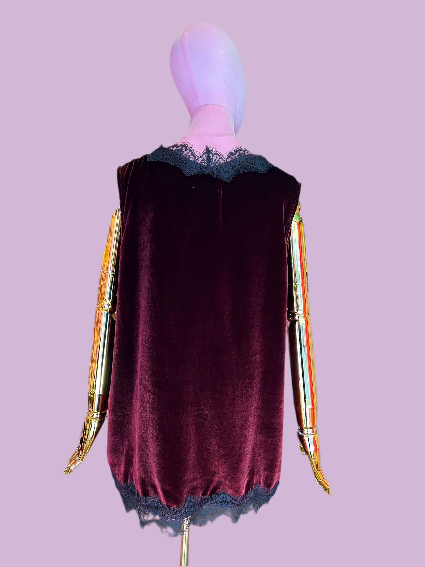 Pink memories top spalla larga in velluto con pizzo