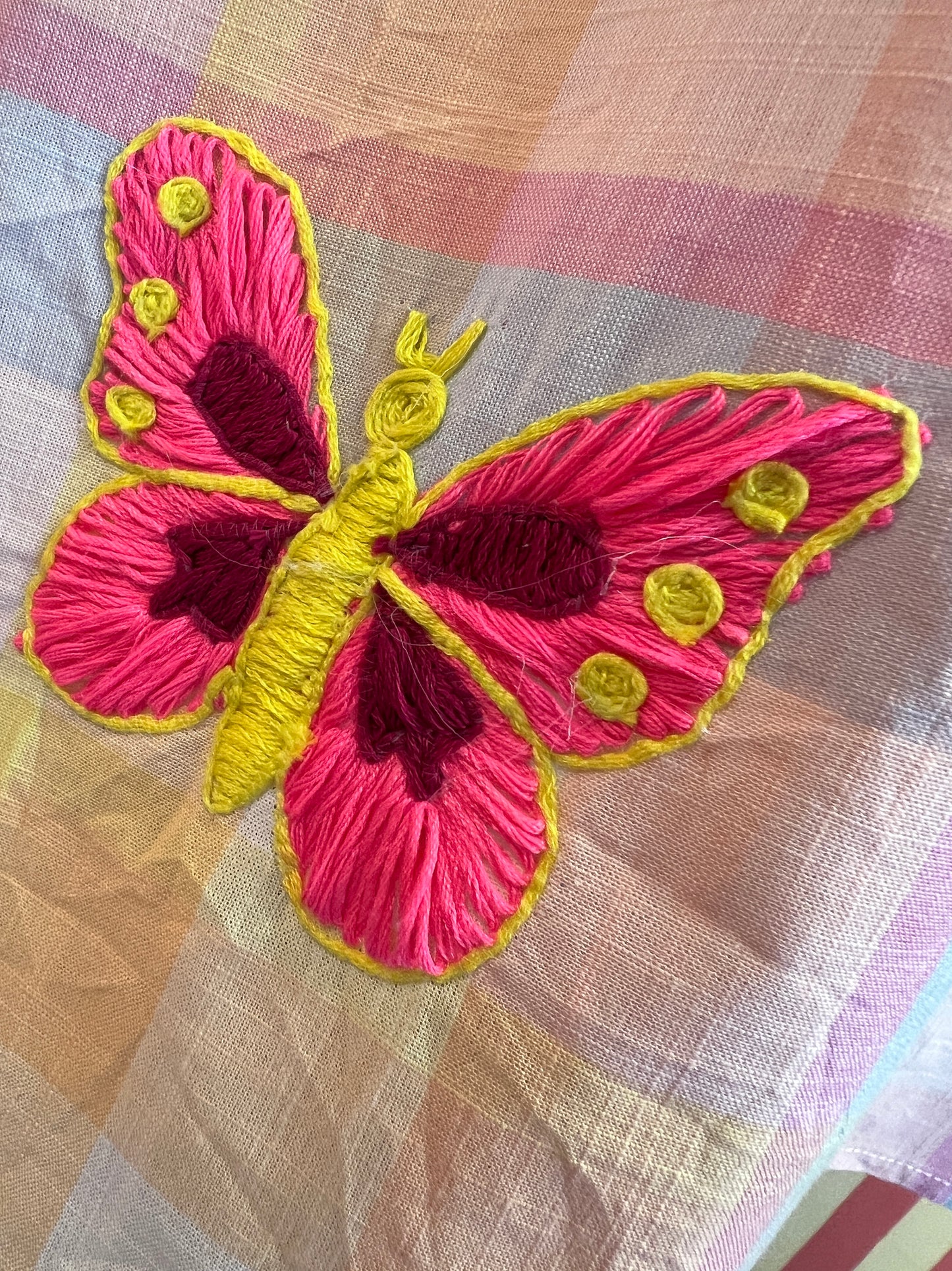 Mon amour Paris camicia fantasia quadri rosa celeste gialla con ricami flou