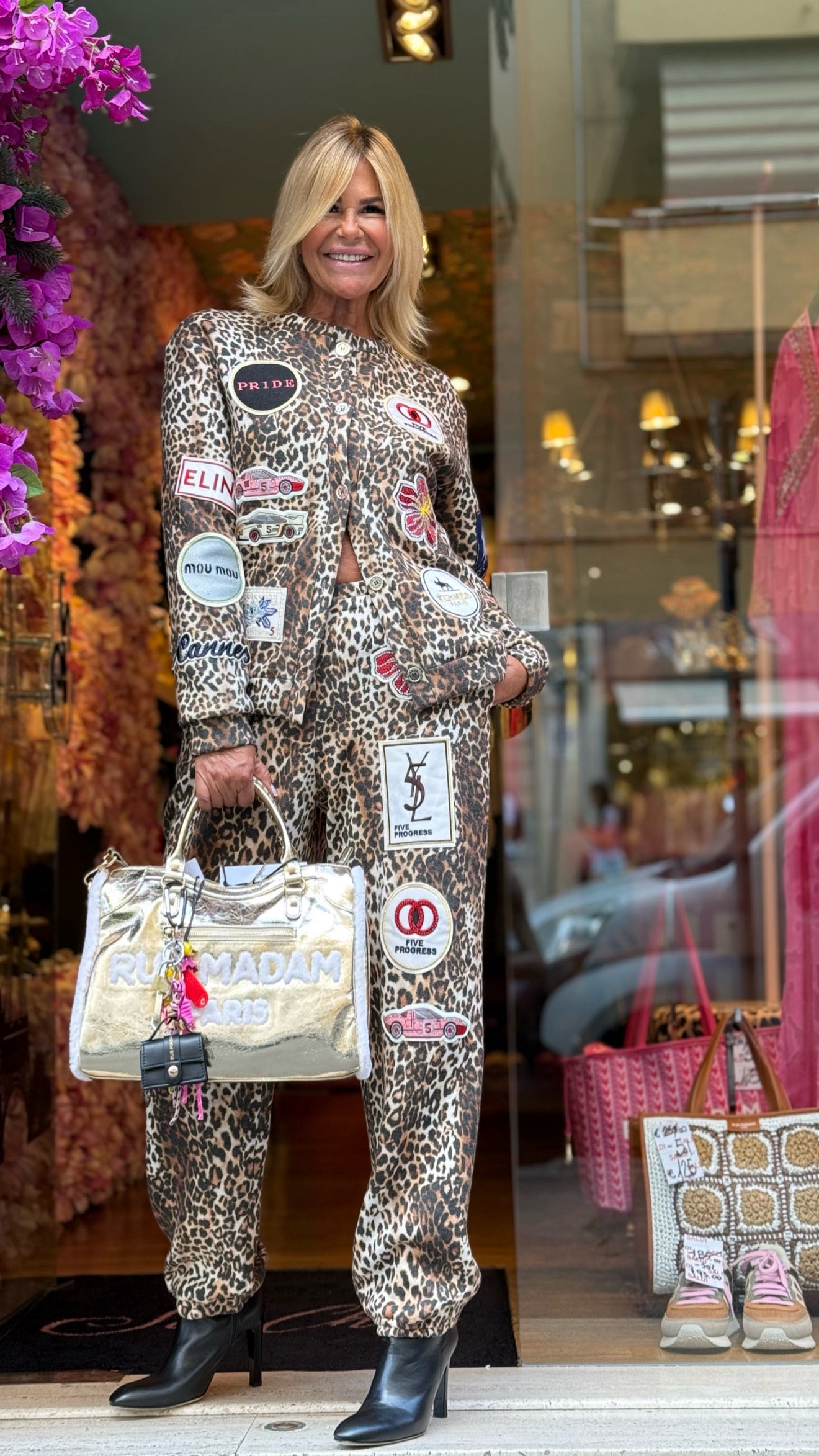 5 Progress completo giacca/ cardigan con pantalone leopardato con patch