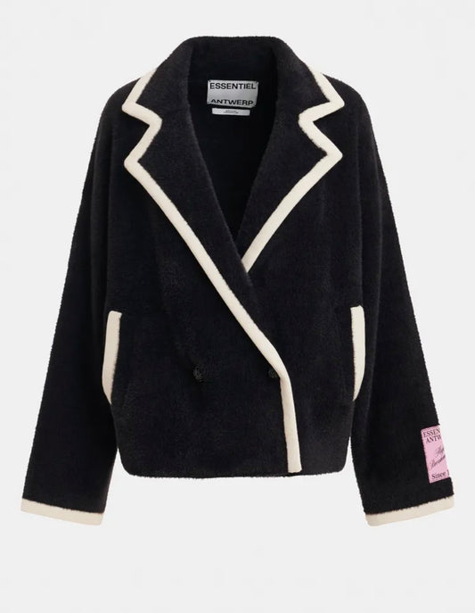 Essentiel antwerp cardigan doppiopetto con profili a contrasto bianchi