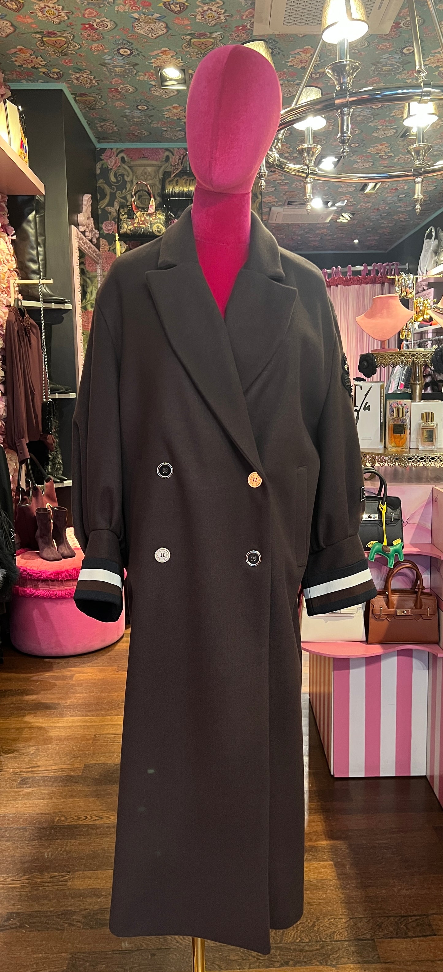 5 Progress cappotto marrone scuro con applicazione pantera cristalli e patch