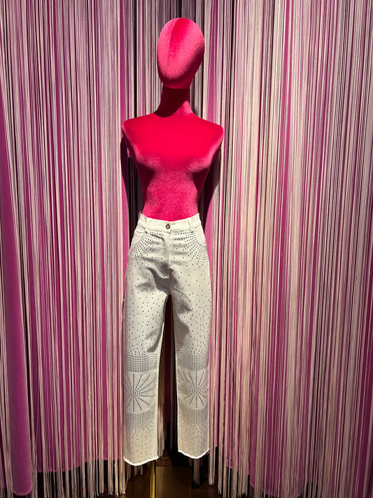 11 love is glamour sconto-50% pantalone bianco cotone con applicazioni Swarovski
