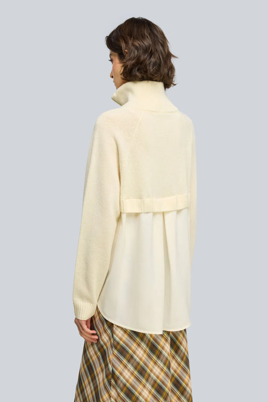 Semicouture maglia in lana merinos con dettagli in fresco di lana , collo con zip manica lunga
