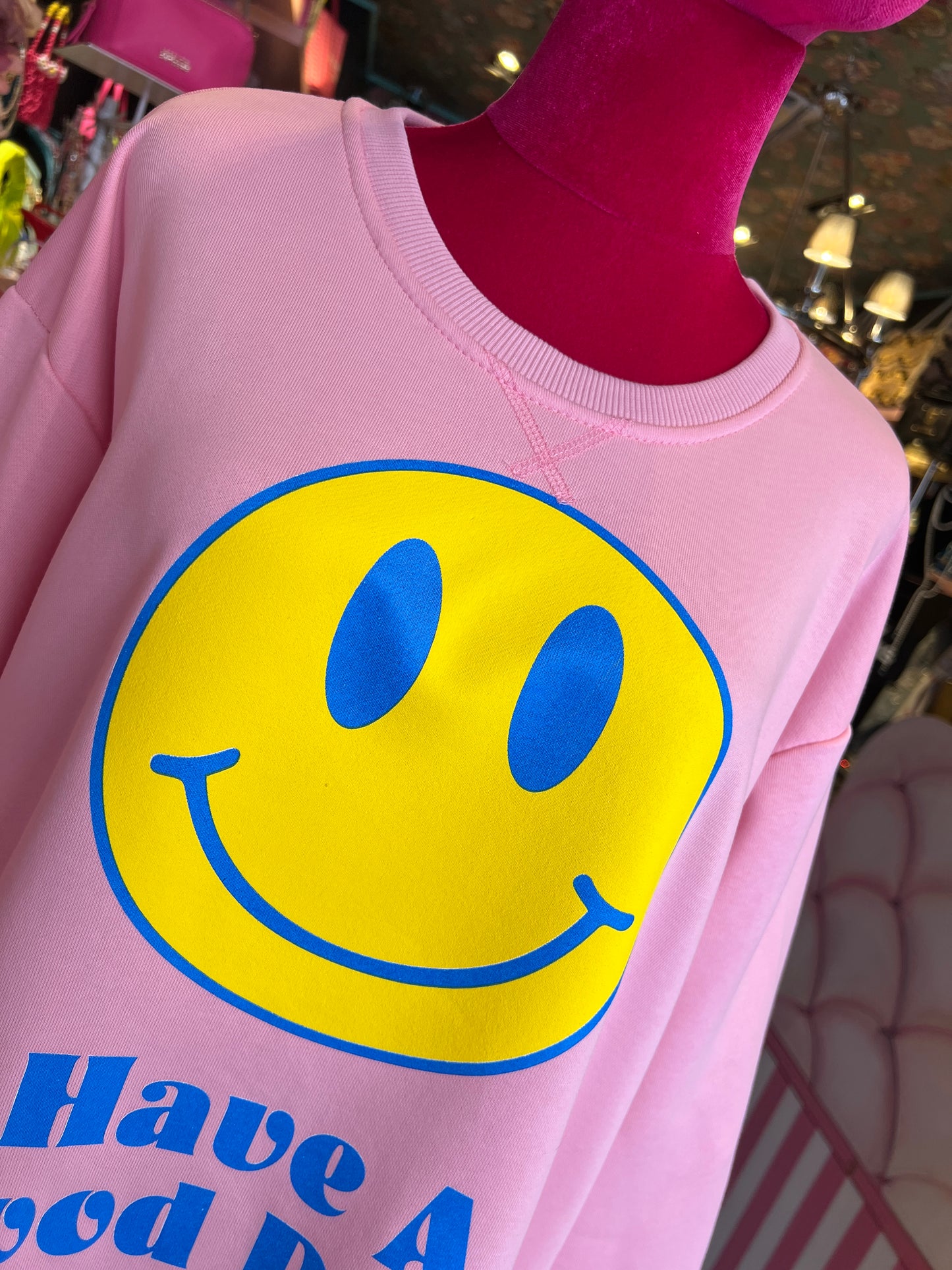 Mon amour Paris -20% di sconto felpa rosa smile giallo “ have a good day!”