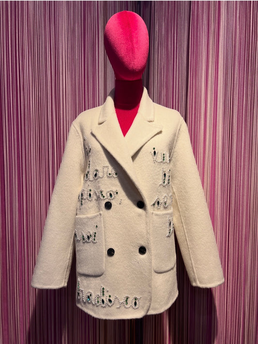Front street giacca 100% lana doppiopetto con decorazioni perle e cristalli
