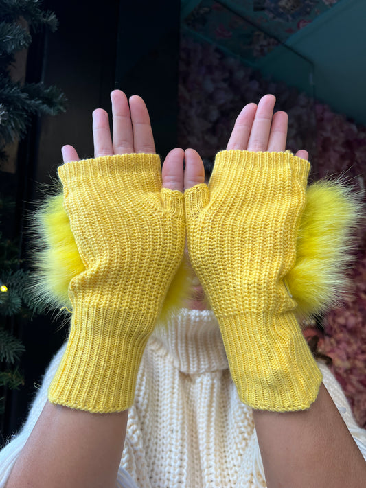 Alpo manicotto giallo pelliccia volpe 100% riciclata