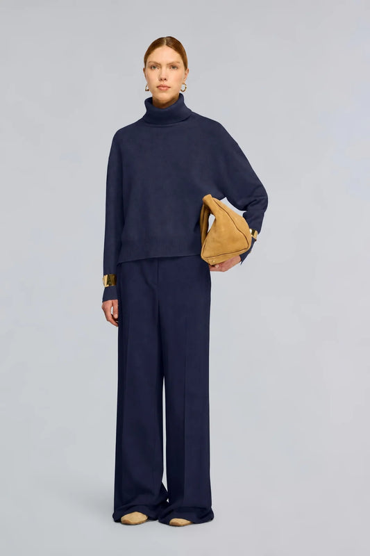 Semicouture pantalone blu a gamba larga in cadi’