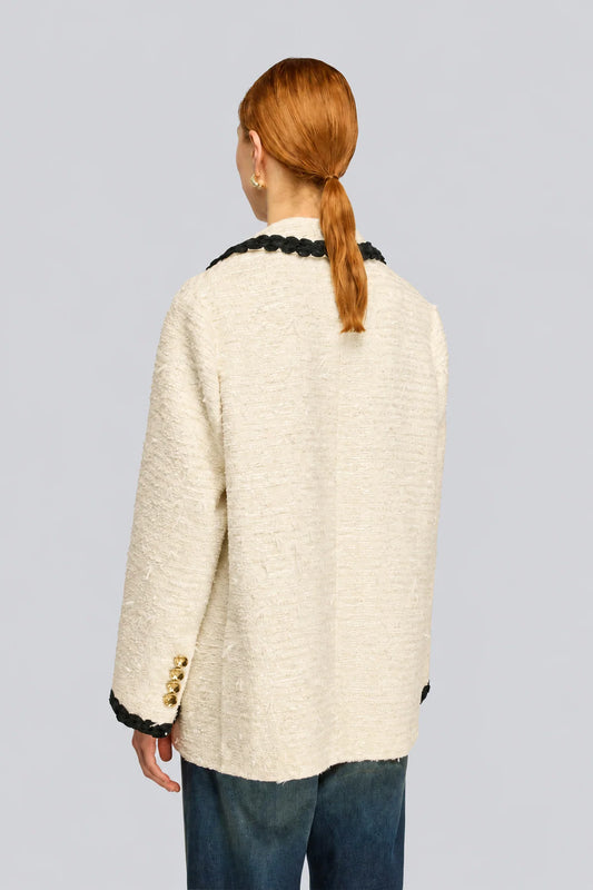 Semicouture giacca burro con profili colletto tasche e polsi neri