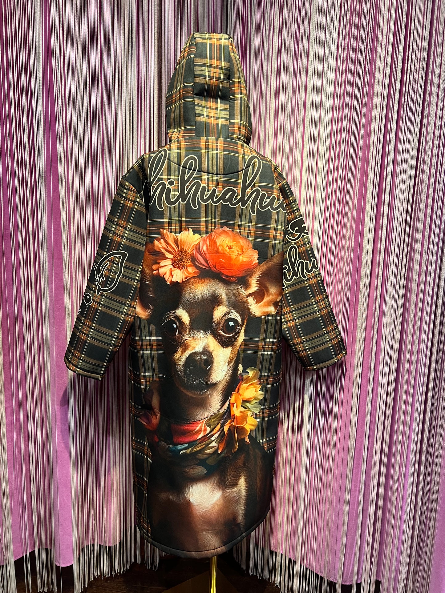 Mon amour Paris -20% di sconto cappotto con cappuccio in neoprene stampa chihuahua