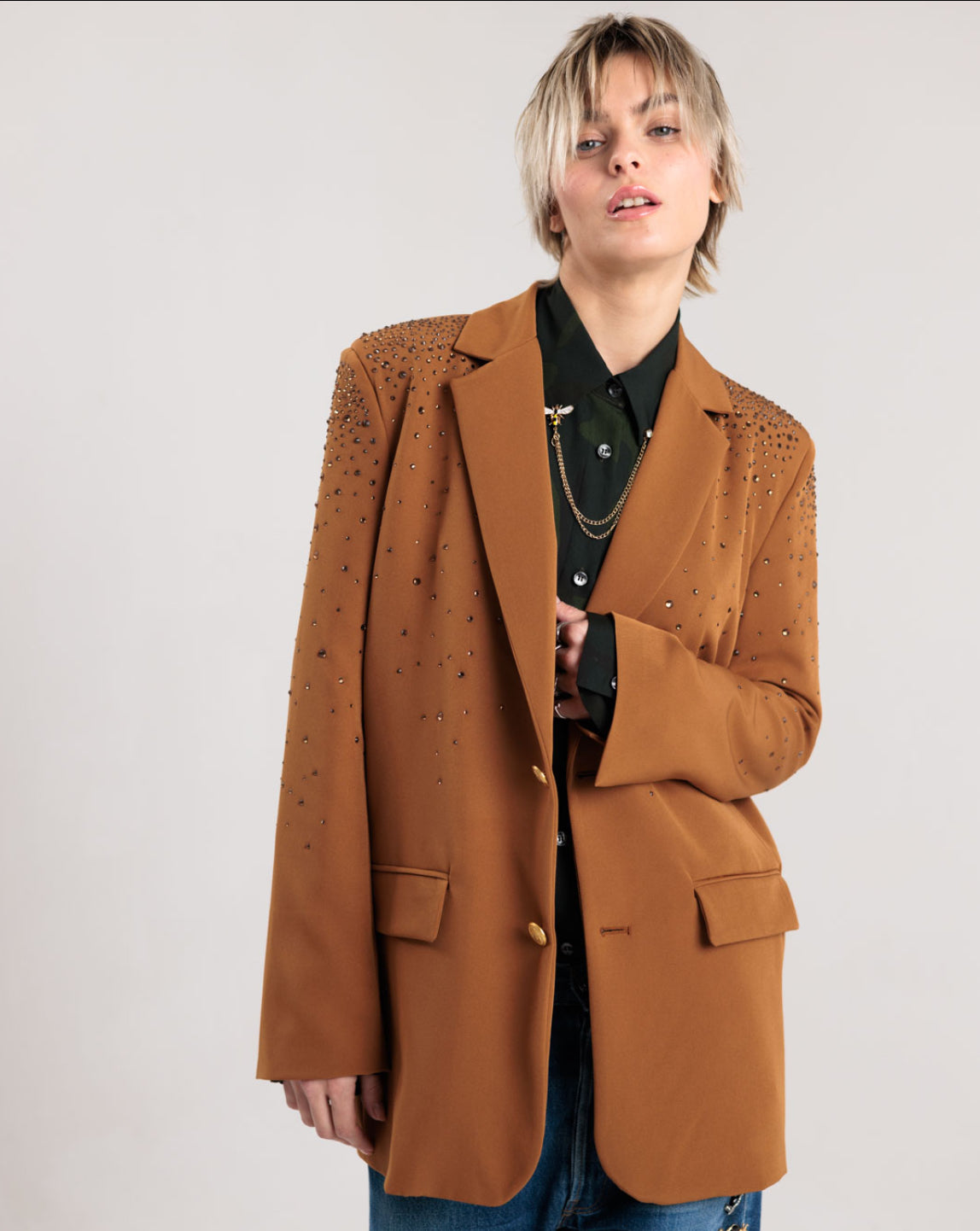Rossano Perini blazer tabacco con strass