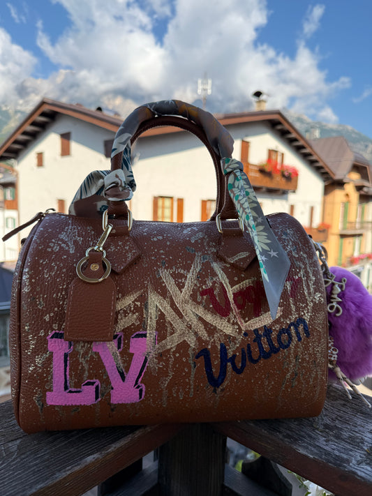 ABpink🩷 bauletto marrone dipinto a mano compreso di charms