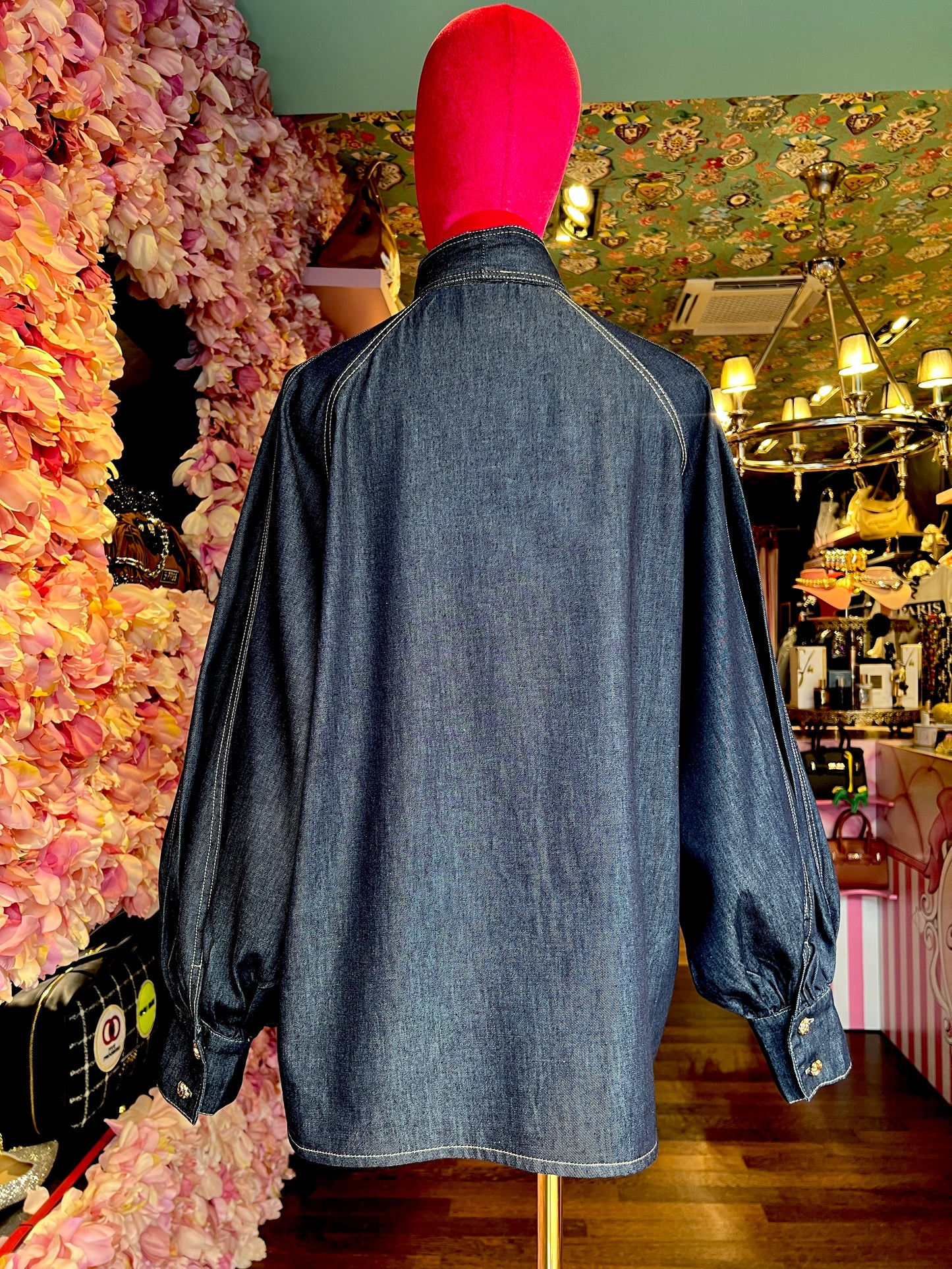 Mon amour Paris camicia denim oversize taglia unica con fiocco e maniche ampie