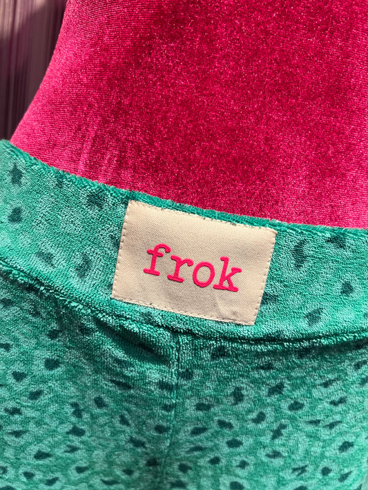 Frok pantalone in spugna verde bandiera disegno leopardo con elastico in vita