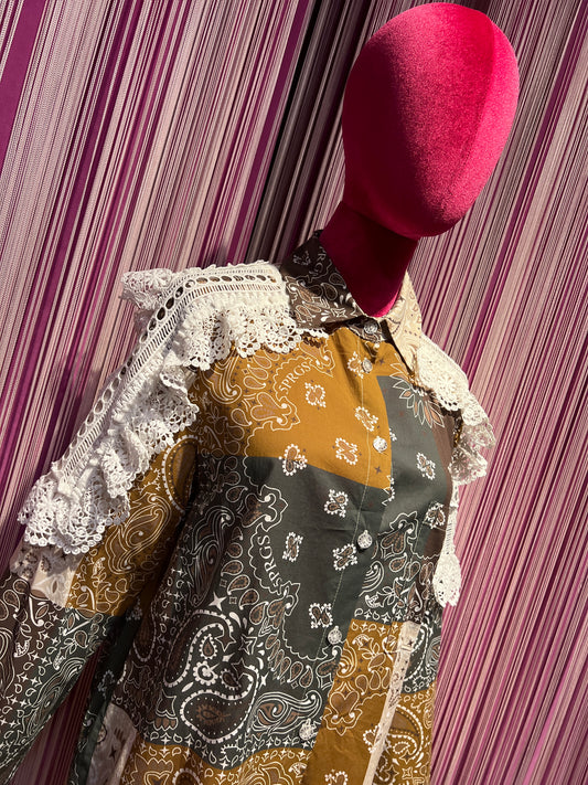 5 Progress camicia cotone fantasia bandana con applicazioni pizzo crochet