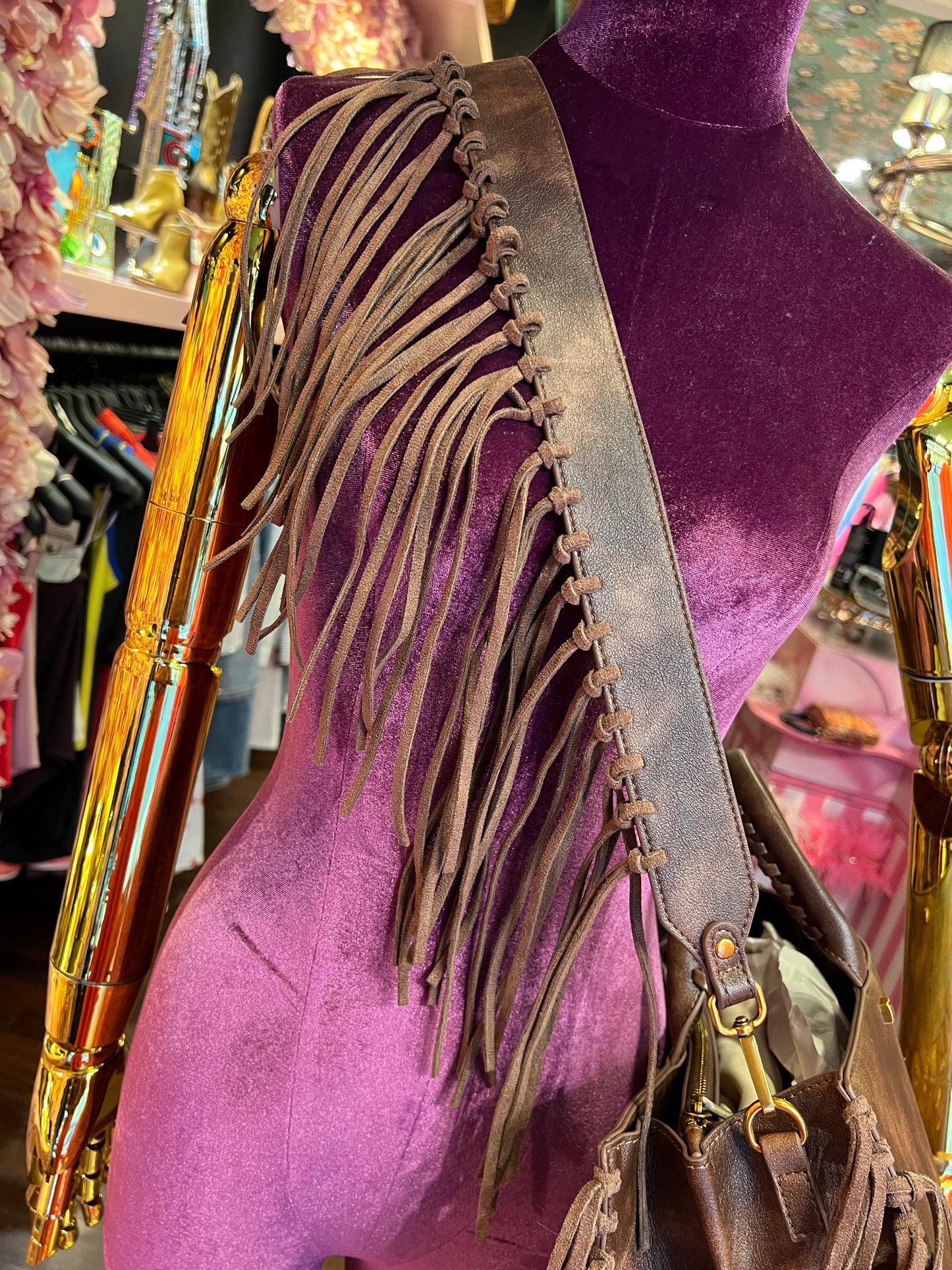Rue Madam Paris tracolla vintage marrone con frange