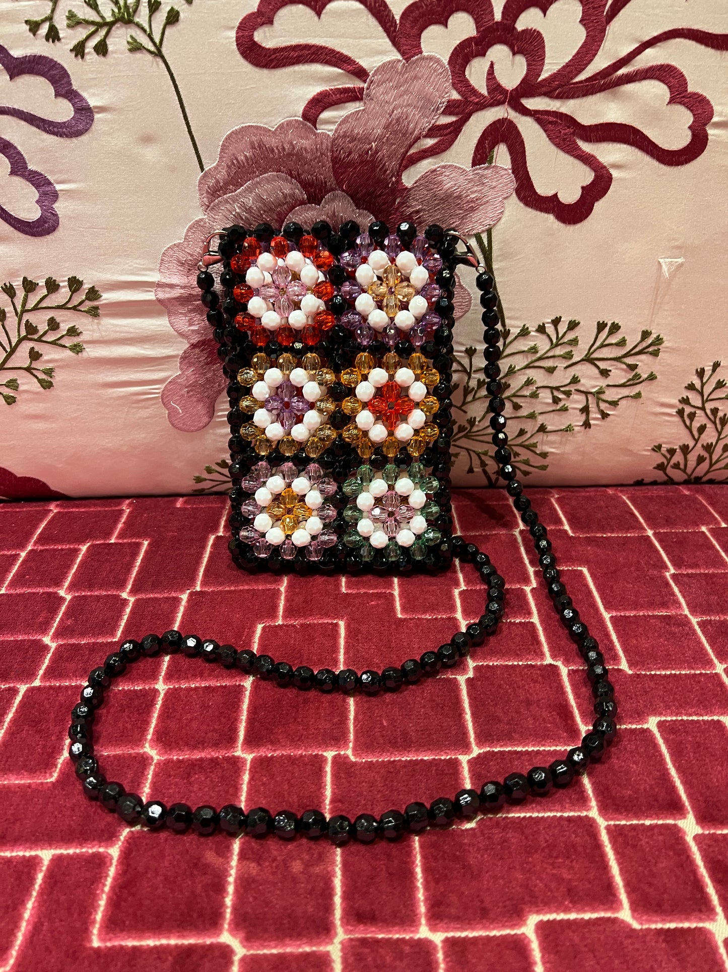 Borsa tracollina cristalli nera e multicolor