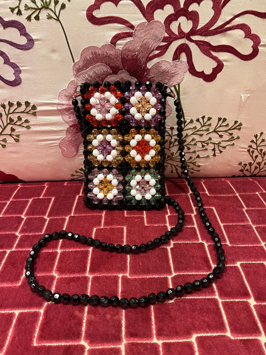 Borsa tracollina cristalli nera e multicolor