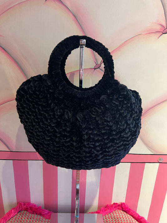 Love & roses borsa tricot ciniglia nera con tracollina