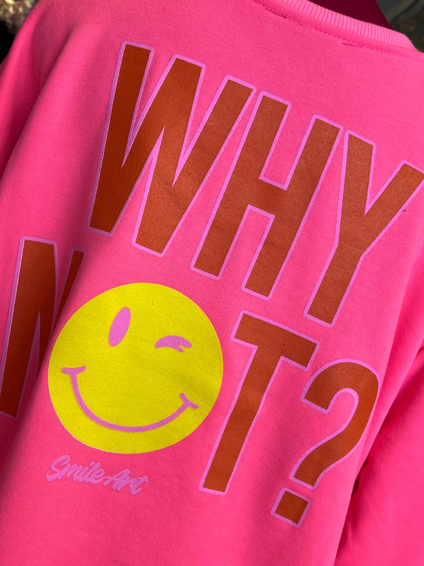 Mon amour Paris -20% di sconto felpa fucsia smile giallo “ whay not?”