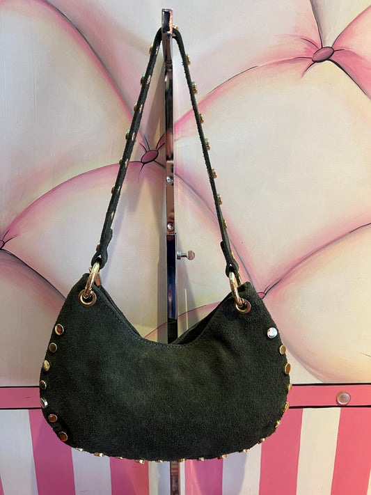 Borsa con tracollina verde militare con borchiette