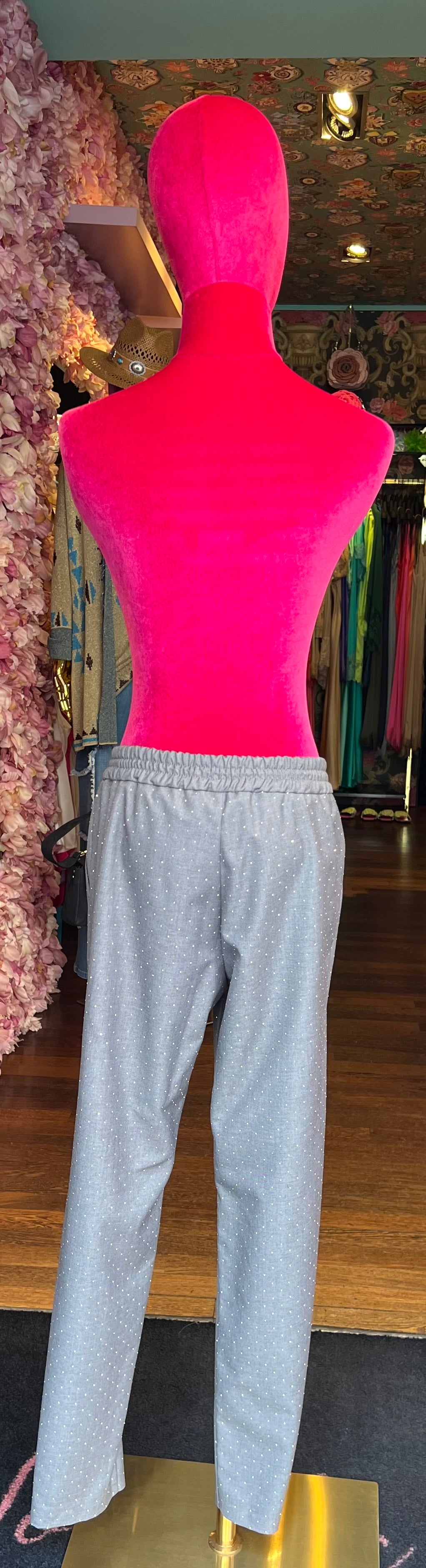 Ermanno Scervino -40 %pantalone grigio con pois cristalli argento elastico regolabile