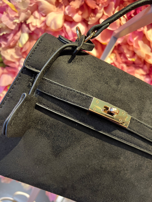 Borsa ecocamoscio nera con tracolla