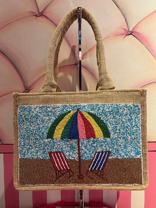 Borsa tela due manici con decorazione perline