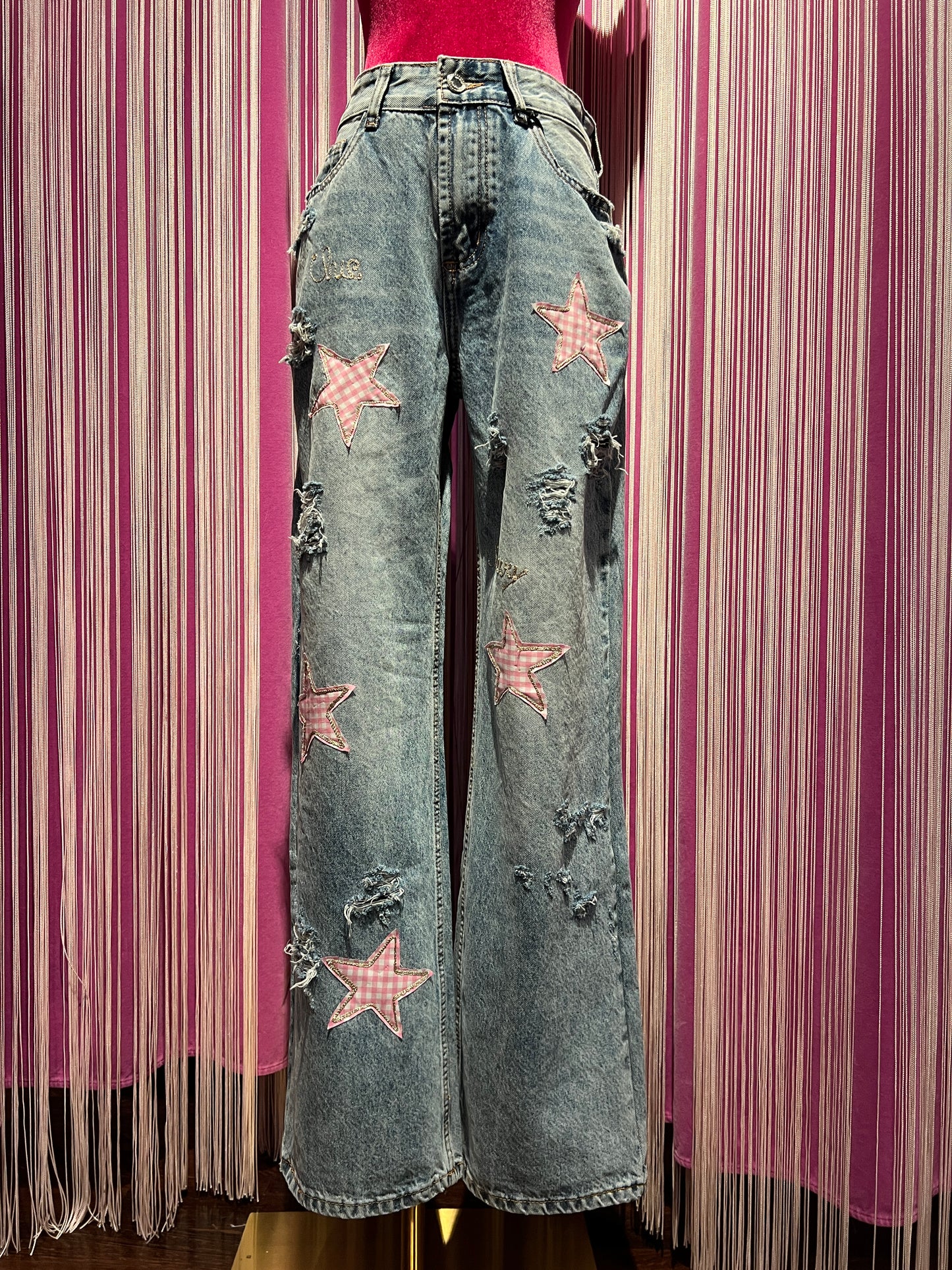 History Repeats -50% di sconto jeans denim stelle rosa quadretti