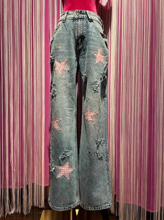 History Repeats -50% di sconto jeans denim stelle rosa quadretti