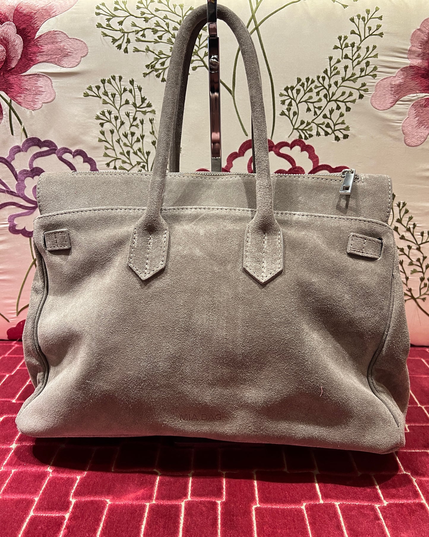 Mia bag borsa due manici con tracolla in camoscio ricamo fiori