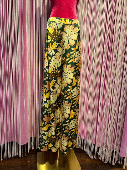 Pink memories pantalone fantasia fiorì verde arancio con elastico
